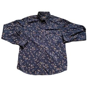 Mufti 100% navy cotton button down floral dress shirt made in India M